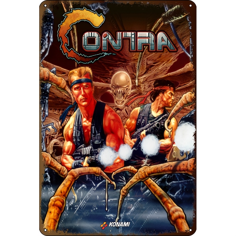 Retro Gaming Logo - Konami Contra Metal Wall Decoration -