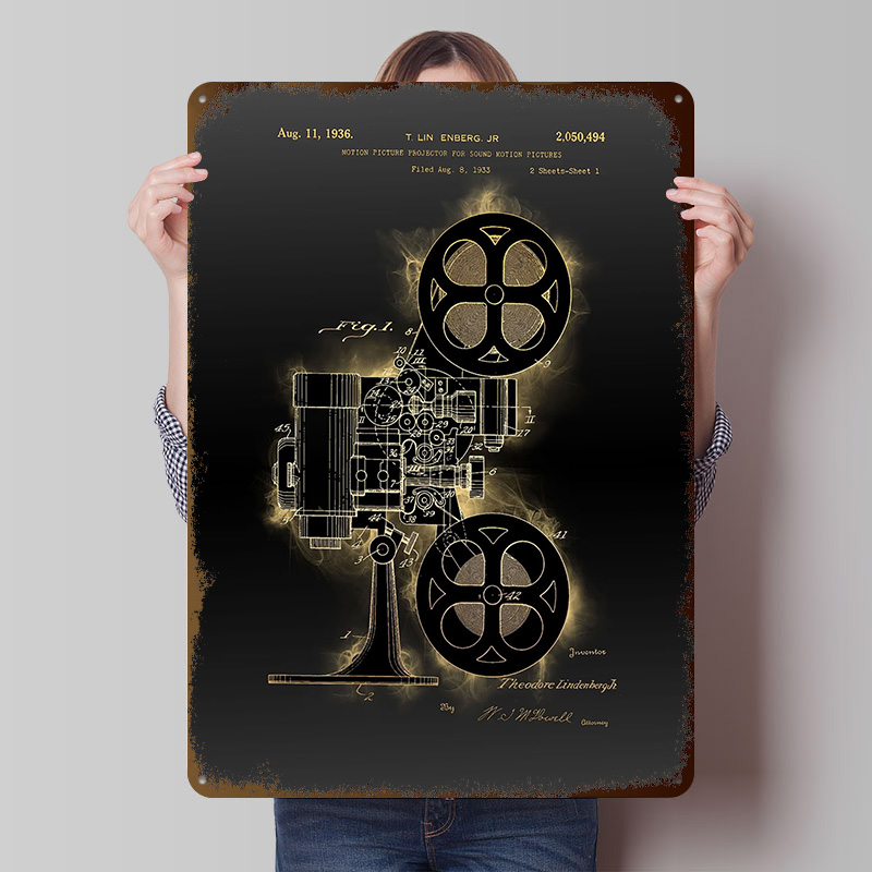 Retro Gaming With Projector - Motion Projector Patent Tinplate Posters Customizable