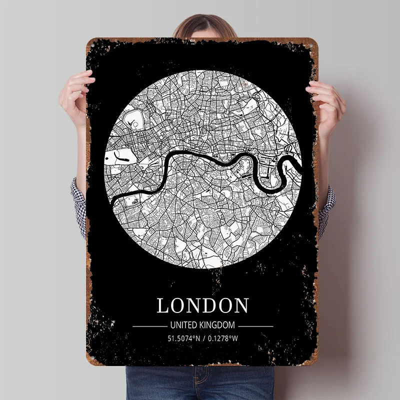 London City Map Tin Plaque Pos - Retro Gaming In London recension och pris
